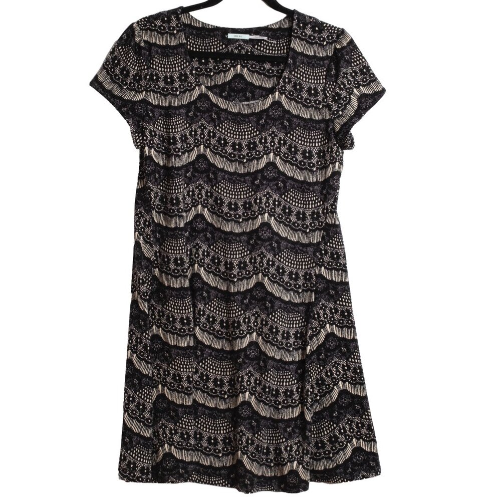 UO Kimchi Blue Black and Cream Lace Print Fit & Flare Dress Women's Size Large